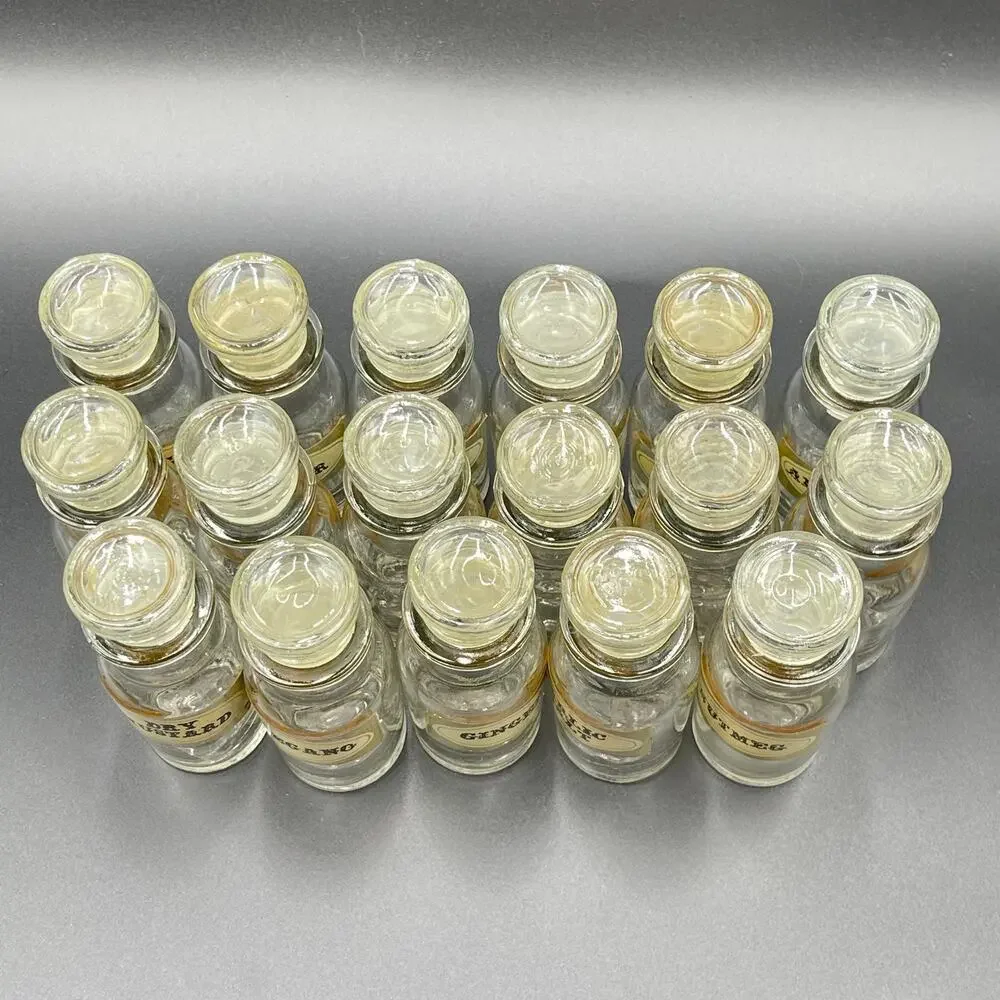 Vintage Spice Apothecary Jars Clear Glass Bottles Lot of 17 MCM